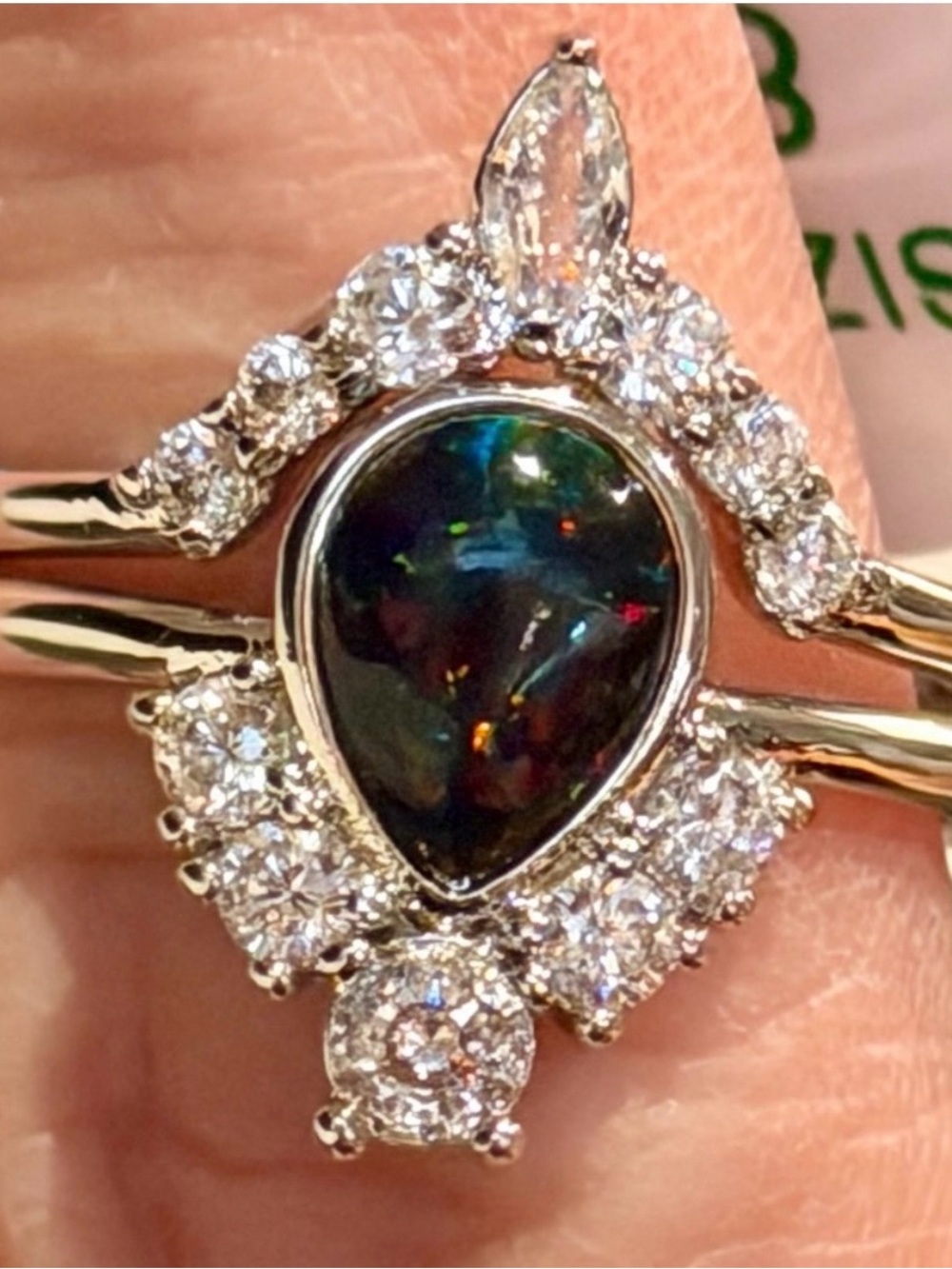 Bomb Party Black Opal Silver Ring Set - size 8 NWT